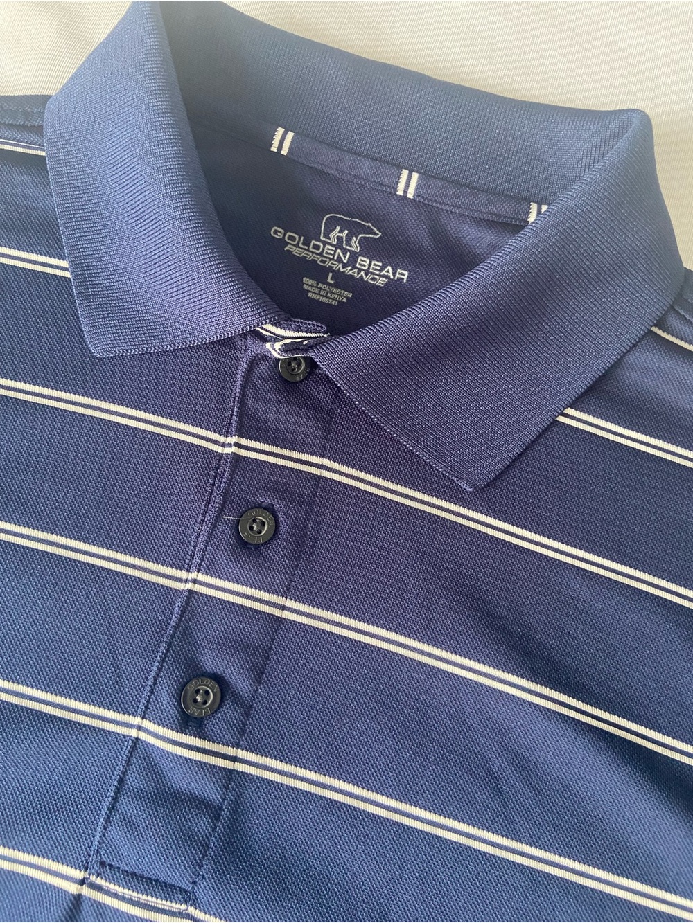 Golden Bear Navy Striped Performance Polo